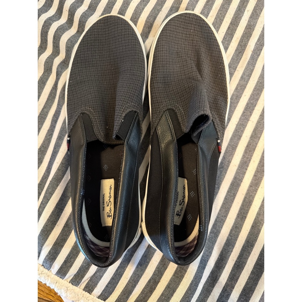 Ben Sherman Mens Slip On Sneakers Grey‎ Black Fabric PU Low Top Shoes Size 12